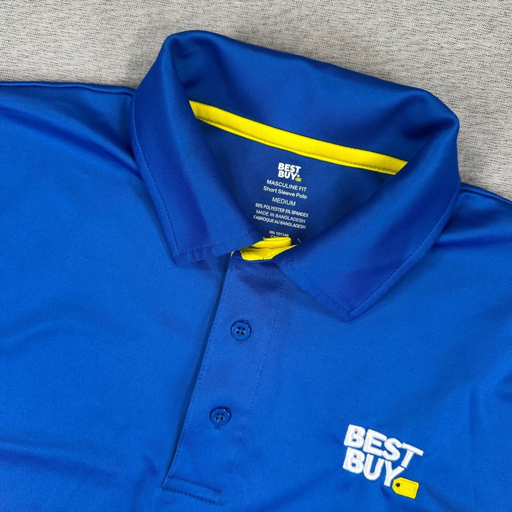 Best Buy Employee Uniform Polo Shirt Mens Medium Blue Short Sleeve Performance